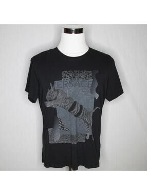 Men’s Versace Jeans Black Graphic Tiger Print T-Shirt Sz XL *Runs Small*